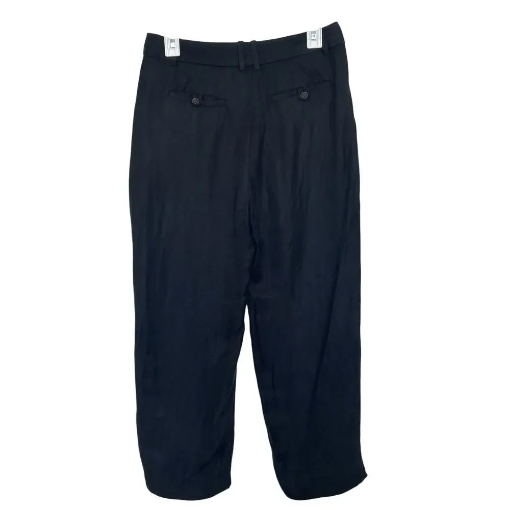 J Crew Linen Blend Black Wide-Leg Cropped Pants Size 6P Classic Comfy Beach